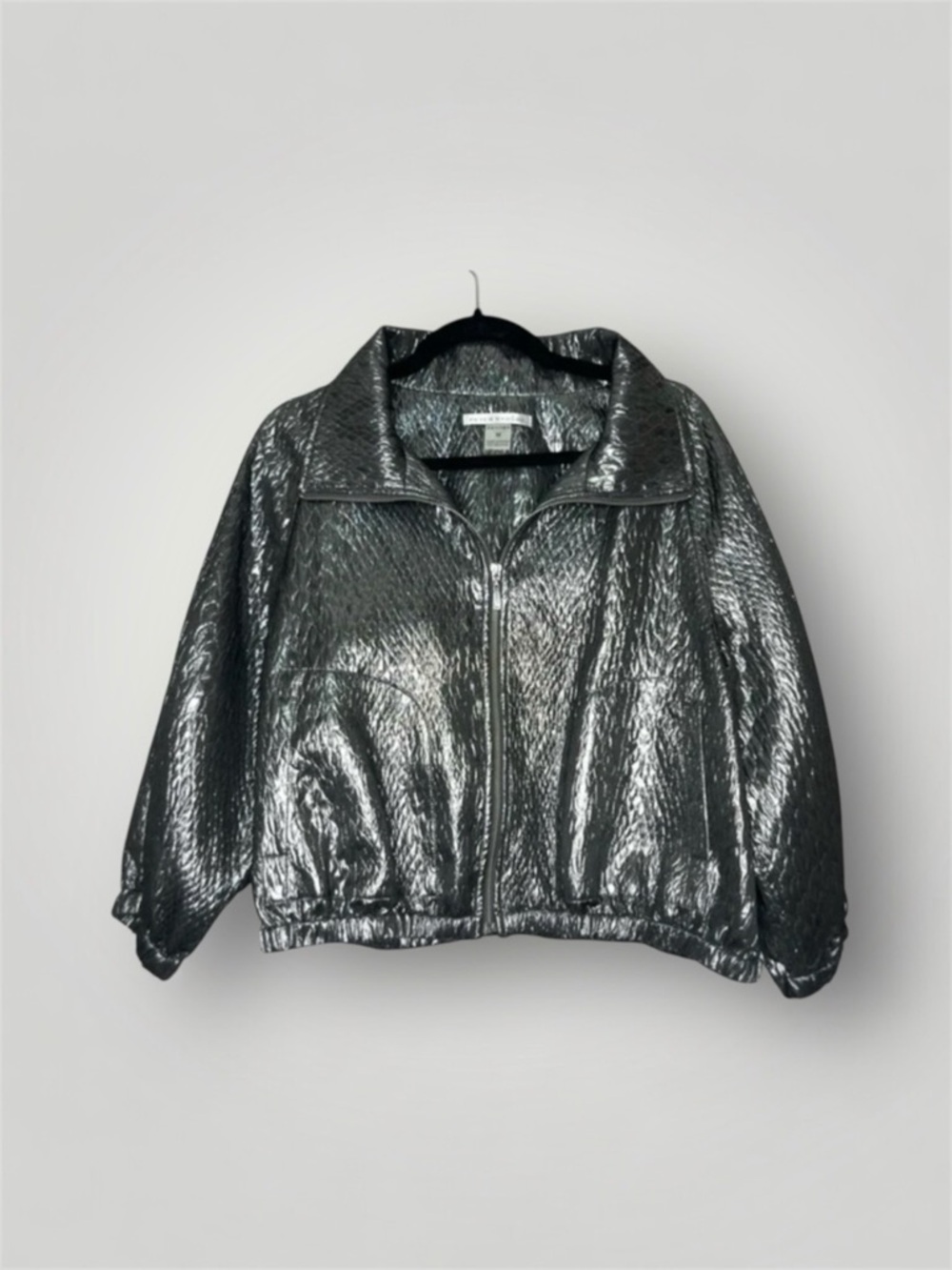Peter Nygard Silver Metallic Wool Blend Cropped Jacket Coat Size Medium Petite